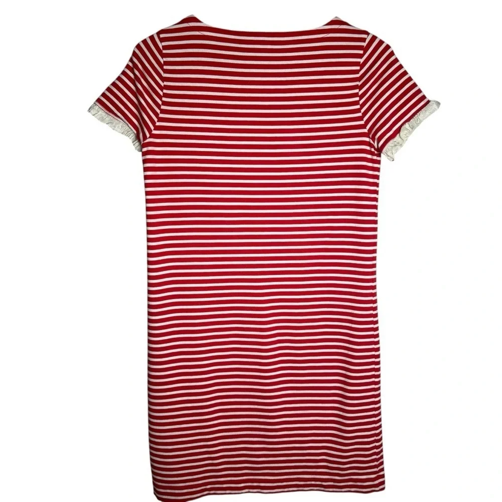 J. Crew Red and White Stripe Dress Ruffle Sleeves Size Small